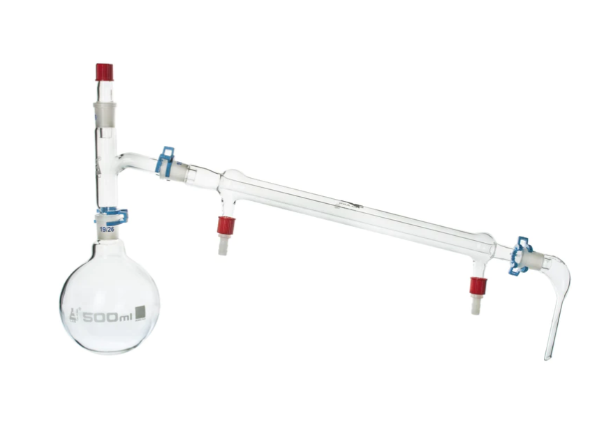Einfacher Destillationsbausatz mit 300 mm Liebig Kühler,Thermometeraufnahme und 500 ml Rundkolben