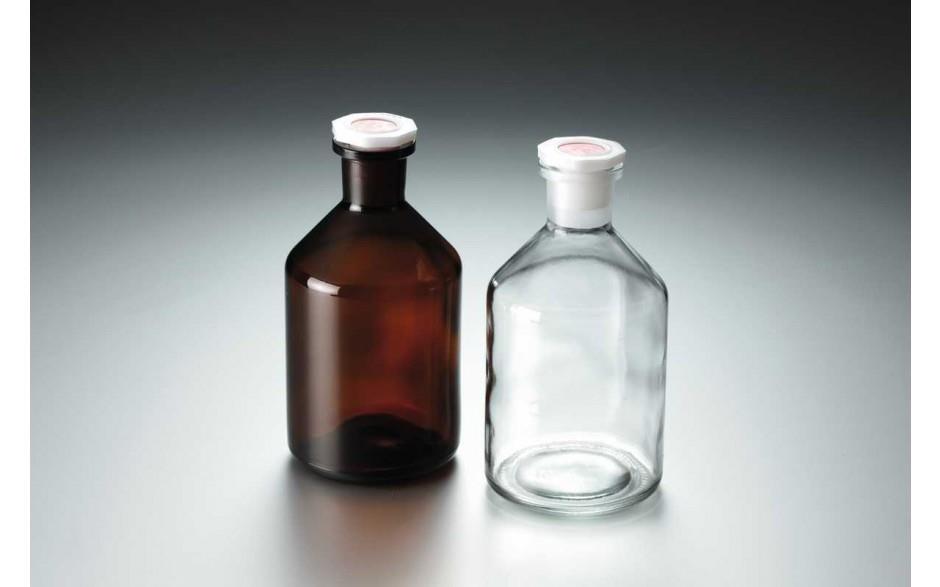 Steilbrustflasche mit Polyethylenstopfen, Braunglas, Enghals