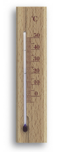 Thermometer , Buche natur Meßbereich: -5°C bis +50°C Teilung: 1/1 rote Füllung